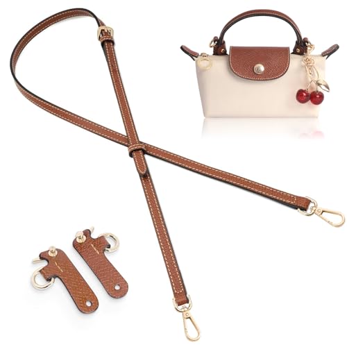 Purse Straps Replacement, Leather Handbag Crossbody Shoulder Strap Kit Adjustable for Mini Longcamp Tote Bag Women - color: Browcherry