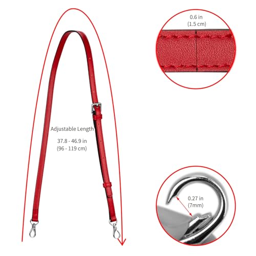 Allzedream Leather Purse Strap Replacement Crossbody Handbag Long Adjustable (Red, Silver Hardware) - color: Red, Silver Hardware