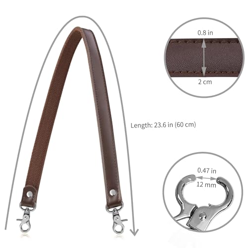 Allzedream Genuine Leather Purse Strap Sewing Canvas Replacement Handbag Shoulder Bag 2 Pcs - color: Coffee, Silver Hardware
