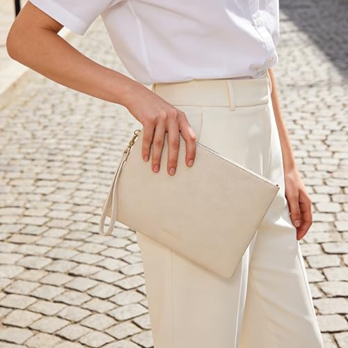 DORIS&JACKY Women Leather Clutch Purse and Phone Wallet with Wristlet Strap - color: Off-white