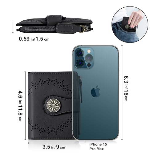 Tipmile Small Wallet for Women Bifold RFID Blocking Card Holder Leather Wallets with Zipper Coin Pocket - color: Black