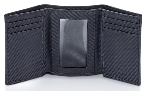 Stealth Mode Trifold Leather Wallet for Men with RFID Blocking (Carbon) | Top Grain Napa Leather, 9 Card Slots, ID Window, Gift Box – Gift for Dad, Husband, or Son - color: Carbon Fiber