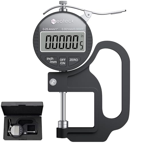 Neoteck Digital Thickness Gauge 1inch/25.4mm,0.00005inch/0.001mm Accuracy - color: Silver-black, size: 0-1"/0.00005"