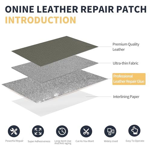 ONine Leather Repair Patch，Leather Repair Tape, 3 x 60 inches Leather Repair Patch for Furniture,Vinyl Repair kit，Leather Couch Patch，for Sofas, Furniture, car Seats(Grey-Litchi Grain) - color: Grey-Litchi Grain, size: 3 x 60 inches