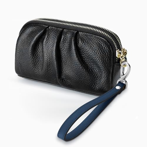 Genuine Leather Wristlet Strap - Universal Hand Lanyard Replacement - color: Silver - Blue