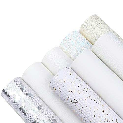 8 Pieces 8x12 Inch White Series Faux Leather Sheets Including 6 Kinds Leather Sheets for Leather Bows and Earrings Making - color: White