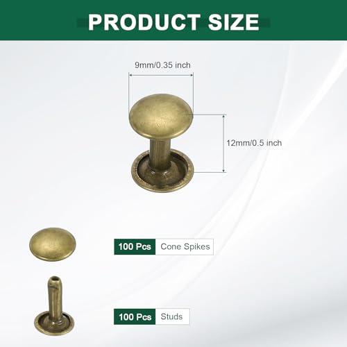 uxcell 100 Sets Double Cap Leather Rivets, 9x12mm Round Cap Metal Studs Rivets for Leather Craft Repair DIY Purse Belts Bags Shoes, Bronze - color: Bronze, size: 9x12mm