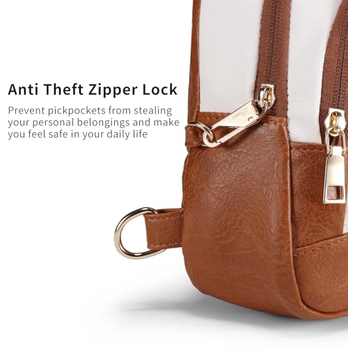 BIAVOI Crossbody Bags for Women Anti Theft Small Sling Handbag with Zipper Lock Vegan Leather RFID Blocking Chest Pure - color: Beige Brown