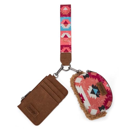 Wrangler Western Keychain Wristlet Wallets for Women Dual Pouch Wristlet Sherpa Coin Purse for Women Keychain Card Holder WG166-W0051BR - color: Multicolor