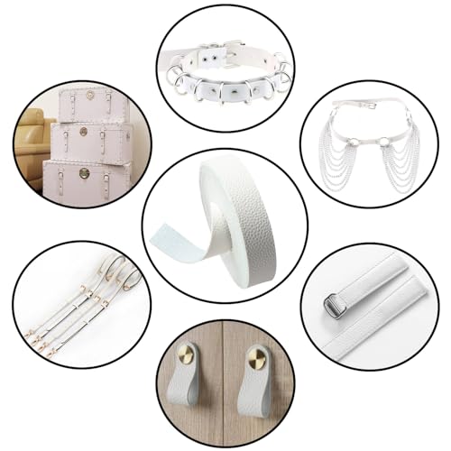 picheng Faux Leather Strap 1 Inches Wide Lychee Texture Leather Straps for Crafts, 200 Inches Long Faux Leather Strips - color: White