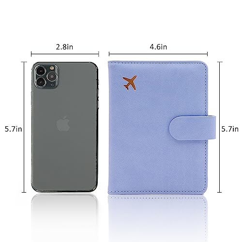 Melsbrinna Premium Leather Passport Holder Covers Case, Waterproof Rfid Blocking Travel Wallet Passport Holder with Pen Holder, Cute Passport Book for Women/Men - color: AR-Light blue