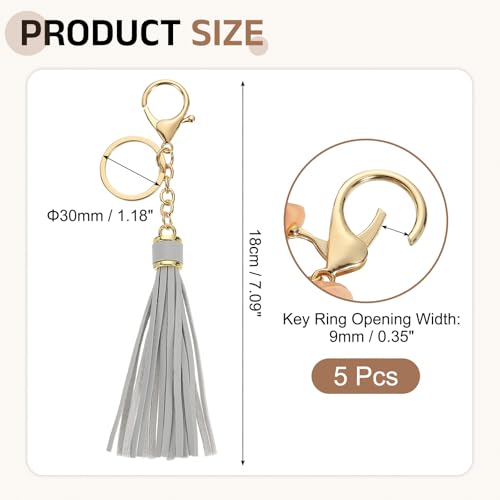 uxcell Leather Keychain Tassels, Women Tassel Bag Charm with Lobster Clasp Key Ring for Handbag Purse - color: Gray