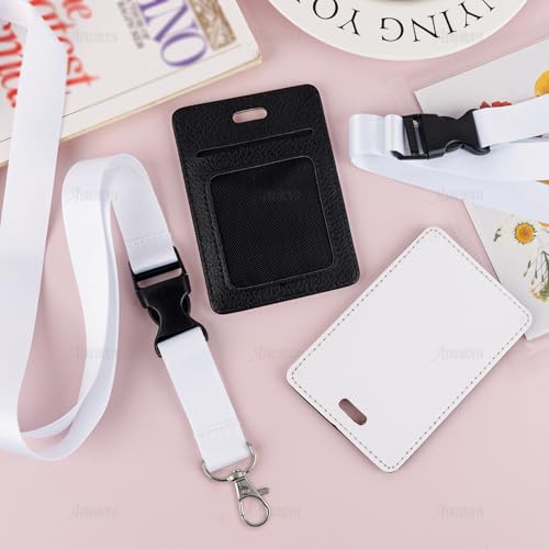 AUEAR, 4 Pack Sublimation Leather Work Card Badge Holder Blank with Lanyard for DIY Craft
