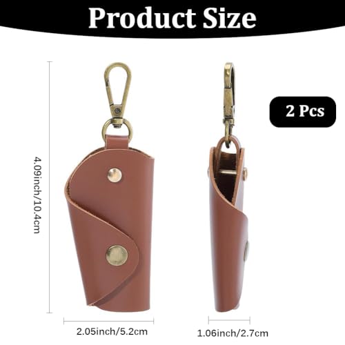 2PCS PU Leather Key Wrap Cover for Motorcycle Portable Protective Keyring Pouch - color: Brown