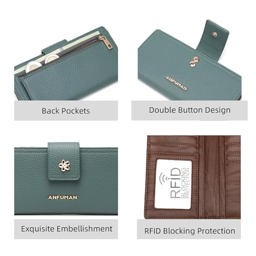 Long Wallets for Women Rfid Blocking Leather Multi Card Holder Wallet Clutch Ladies Wallet Zipper Pocket with ID Window Turquoise - color: Turquoise