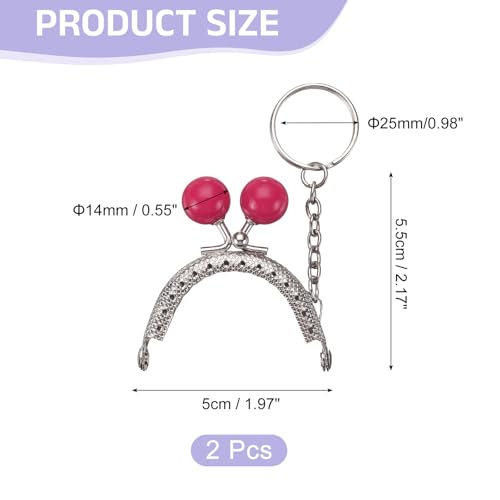 uxcell 2 Pcs Metal Purse Frame, 5cm/1.97" Beads Silver Kiss Lock Clasp Arch Embossing Bag Frames with Key Ring for Purse Making Clutch Bag Coin Purse, Rose Red - color: Rose Red