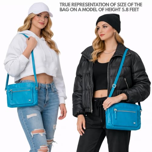 Leather Crossbody Bags for Women Small Soft Genuine Pebbled Sling Shoulder Handbag Crossover Purse with Full Adjustable Strap (Air Blue Nappa) - color: Air Blue Nappa