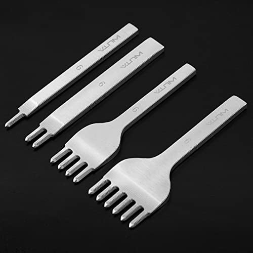 WUTA Leather Hole Punch Tool Pricking Iron Hole Puncher 6mm 1/2/4/6 Prong Tooth Lacing Diamond Stitching Chisel Set for DIY Leather Craft Kits (Silver) - color: Silver, size: 1nd 6mm 1/2/4/6