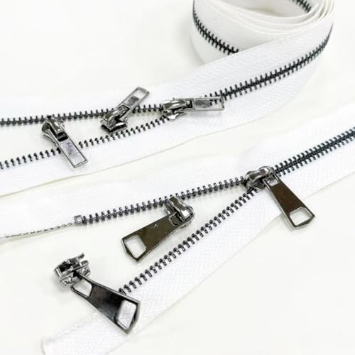 #5 Heavy Duty Metal Zipper 5 Pieces 1 Yard Long Each(White/Black Teeth) - color: White/Black Teeth