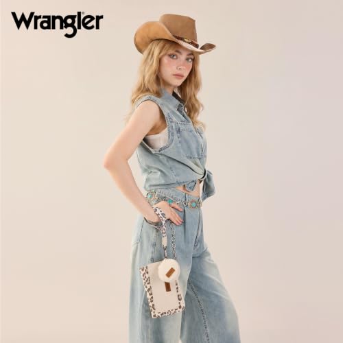 Montana West X Wrangler Keychain Wallets for Women Dual Pouch Wristlet - color: Beige
