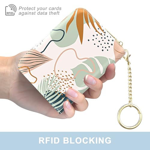Credit Card Holder, Small RFID Wallet Slim Leather Card Organizer Case - color: B-Leaf, size: Wrist Strap