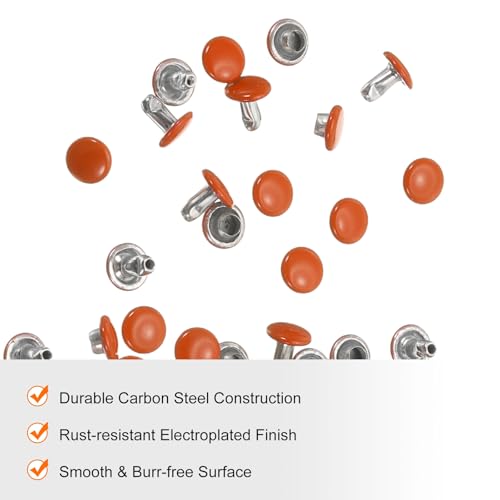 HARFINGTON 100 Sets Double Cap Leather Rivets, 6x6mm Round Cap Tubular Metal Studs Leather Crafting Rivets for Fabric Belt Pet Collar Boot Bag Repair and Decoration, Orange - color: Orange, size: 6x6mm