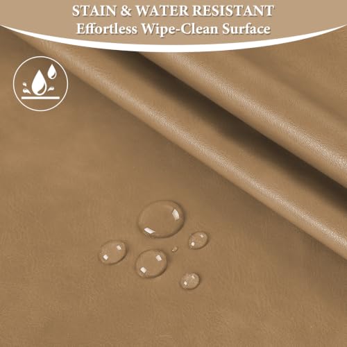 Faux Leather 1.00mm Upholstery Fabric by the Yard 55x36 Inch Light Tan | Semi-PU Waterproof Marine Vinyl, Soft Thick 2-way Stretch Leather Sheet for Sofa Wallet Cushion Craft Sewing Projects - color: Light Tan, size: Pre Cut 1 Yard