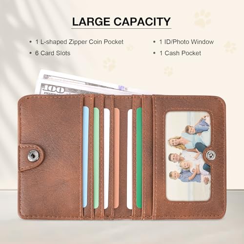 Small Wallet Women Slim RFID Leather Bifold Wallet Embossed Design | Compact design with ID window, card slots, and zipper coin pocket, ideal for daily travel, shopping, and gifts - color: 13-Red Brown