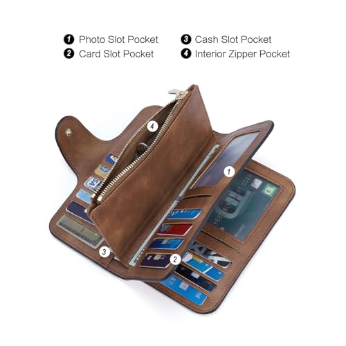 CLUCI RFID Wallet for Women Bifold Wallet with ID Window | Multiple Card Holder, Gifts for Women Birthday - color: z Black WIth Brown