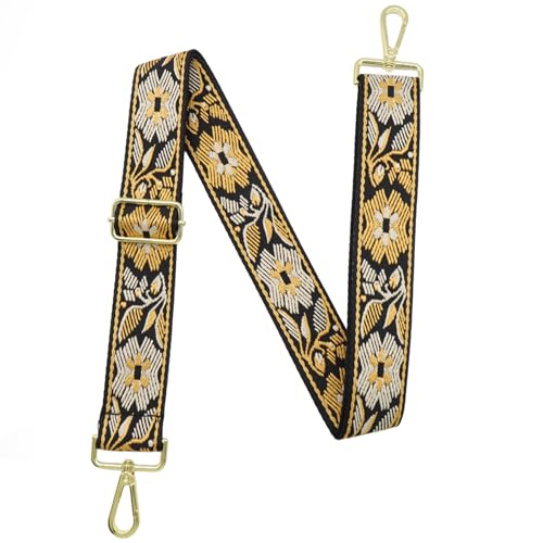 1.5" Wide Purse Strap Adjustable Replacement Gold Hardware Long Crossbody Bag Strap for Thick Shoulder Bags Canvas Handbags Straps - color: Gold Hardware-Yellow