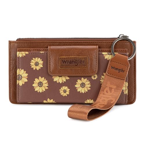 X Wrangler Western Wallet for Women Card Cases & Money Organizers Wristlet Wallet with Zipper Pocket - color: X Brown