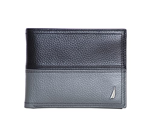 Nautica Men's Bifold Leather Wallet | RFID Blocking | ID Window | Card Slots | Organization | Durable | Stylish - color: Two Tone - Black/Grey