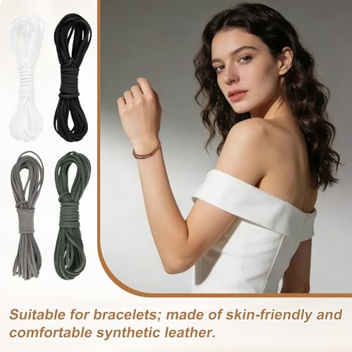 MECCANIXITY 4 Pcs Suede Cord, 5.5 Yards Flat Faux Leather Cord Soft Durable Leather String with Silver Closed-Mouth Ring Rope Clip Lobster Clasps for Art Craft, White/Gray/Dark Gray/Black - color: White/Gray/Dark Gray/Black
