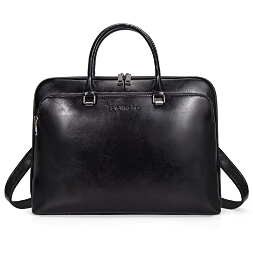Blofinche Laptop Messenger shoulder bag: Genuine Leather work Briefcase 13.3 15.6 inch designer Satchel handbag - color: Black, size: 15.6 inch