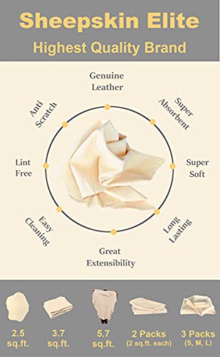 SHEEPSKIN ELITE Chamois Drying Cloth Car Drying Towel Real Leather Super Absorbent Fast Drying Natural Chamois Car Wash Cloth Accessory (2.5 sq. ft.) - size: 2.5 sq. ft.