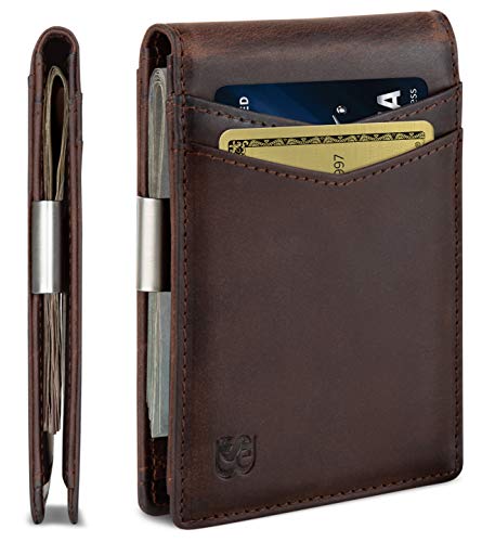 SERMAN BRANDS Money Clip Wallet - Mens Wallets slim Front Pocket RFID Blocking Card Holder Minimalist Mini Bifold - color: Texas Brown