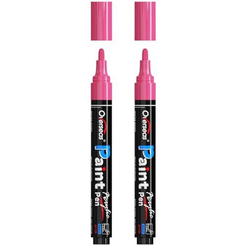 Overseas 2 Pack Pink Acrylic Paint Pens Permanent Markers, Medium Tip | Waterproof, Quick Dry, Great Coverage, Water Based Acrylic Paint Markers for Wood, Canvas, Rock, Glass, Leather, Metal - color: Pink