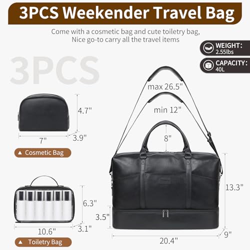 Faux Leather Weekender Bags for Women: Large Overnight Bags Travel Duffel Bag Carry On Shoulder Weekend Tote with Shoe & Laptop Compartment & Toiletry Bags for Airplane Traveling Gym - color: PU-Black