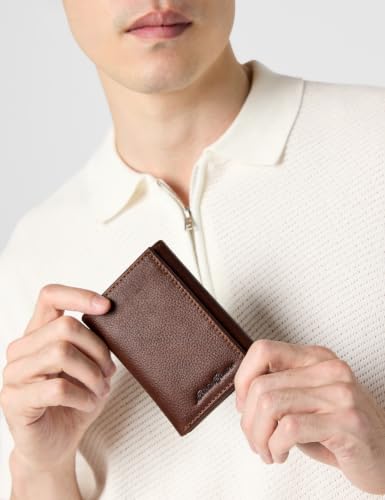 Eddie Bauer Men Signature Trifold Wallet - color: Leather Logo - Tan