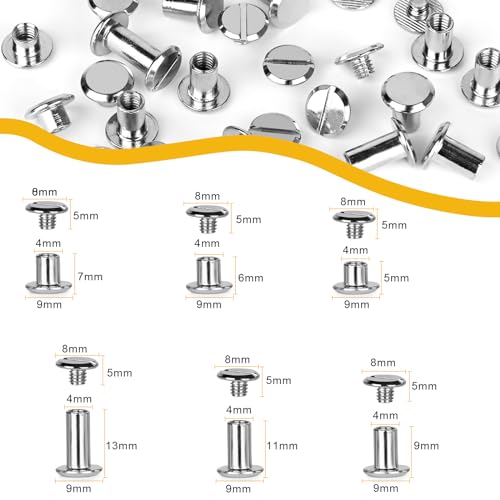 120sets Chicago Screws Kit, 6 Sizes Screw Rivets Silver Chicago Binding Screws for DIY Repair Leather Craft Belt Bag Shoes Purse Bookbinding (M5*4,5,6,8,10,12) (Silver) - color: Silver