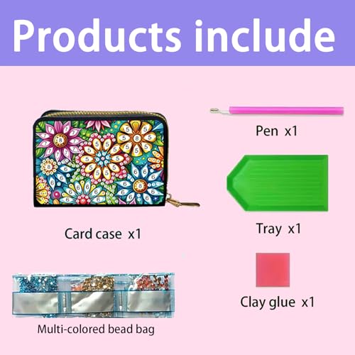 JZHYOAN Portable Diamond Art Zipper Business Small Wallet 11x8 cm DIY Flower Special Pattern Rhinestone Mosiac Card Holder Wallet Diamond Painting Credit Card Holder for Family Woman Adult