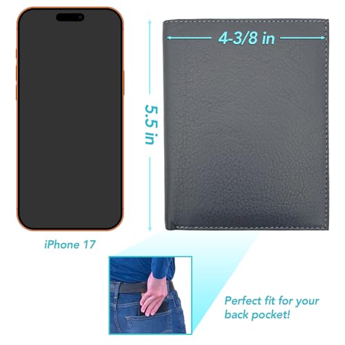 Grey RFID Genuine Leather Passport Wallet - color: Grey
