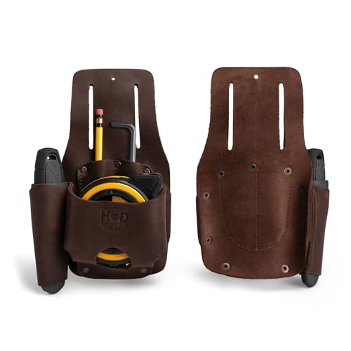 Hide & Drink, Tape & Knife Holder, Marking and Measuring Pouch, Tool Case, Screwdriver Holster, Pocket Belt Pouch, Full Grain Leather, Handmade - color: Bourbon Brown