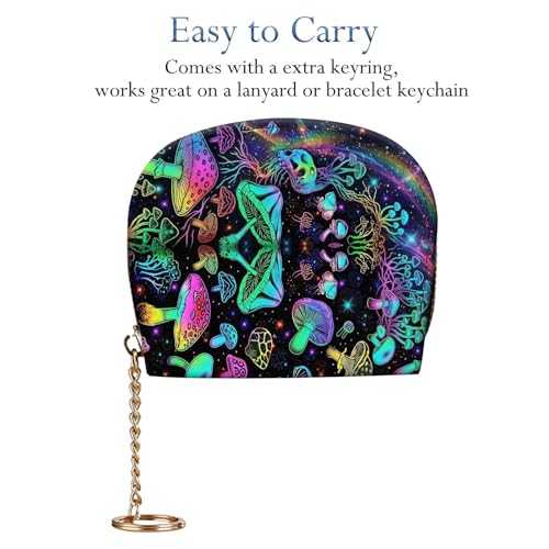 RFID Credit Card Holder Wallet for Women, Small Leather Card Case with Zipper Keychain, Slim Accordion Card Organizer for Cash Coins ID Business Cards,Trippy Wild Mushroom - color: Trippy Wild Mushroom, size: Wallet-B