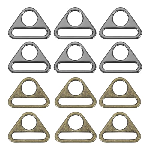 PATIKIL Triangle Buckle Adjuster, Triangle D Ring Metal Buckles with Bar Swivel Clip for Bag Straps Webbing Dog Tag Clip - color: Blcak/Bronze, size: 1.5 Inch