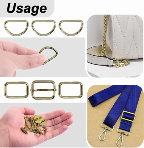Metal Belt Buckle Hardware Set, 36 Pieces, 1-1/2 Inch, D-Rings and Slide Buckles, Rectangle Ring - color: Bronze