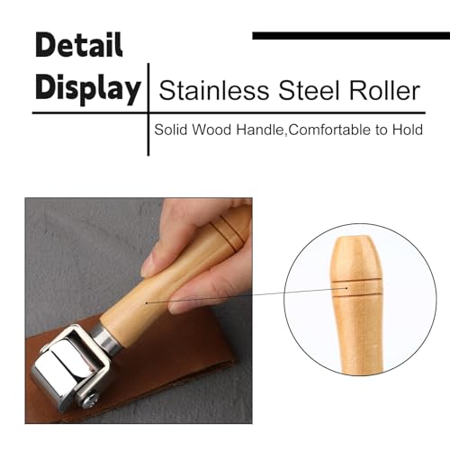 Mnuizu 26mm+60mm+100mm Leather Press Edge Roller, Brayer Rollers | Wooden Handle Leather Rolling Craft Roller, Seam Roller for Leather Craft - color: Wood Color, size: 26mm+60mm+100mm
