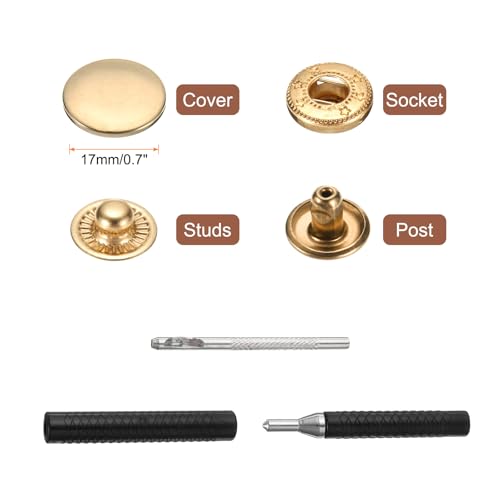 HARFINGTON 25 Set Leather Snap Fasteners Kit 17mm Metal Snap Button Press Studs Leather Rivets Snaps with 3 Setter Tools for Clothes Jackets Jeans Wears Bags, Gold - color: Gold, size: 17mm