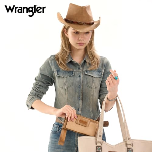 X Wrangler Western Wallet for Women Card Cases & Money Organizers Wristlet Wallet with Zipper Pocket - color: 1-Tan