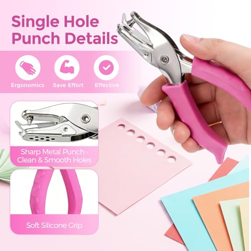 2 PCS Single Hole Punch, 1/4" and 1/8" Hole Puncher with Pink Soft Grip